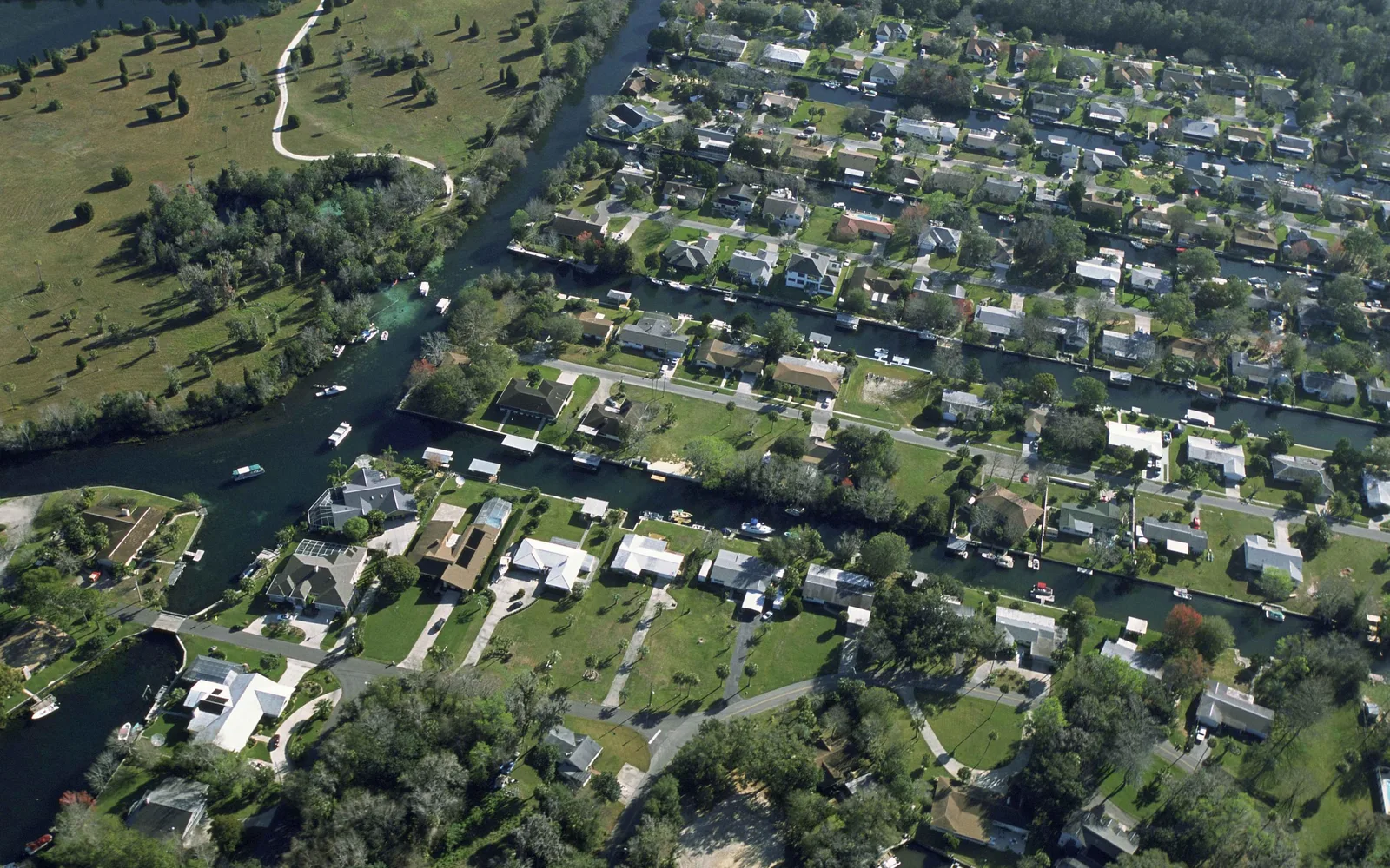 Aerial view showing suburban residential development and population density