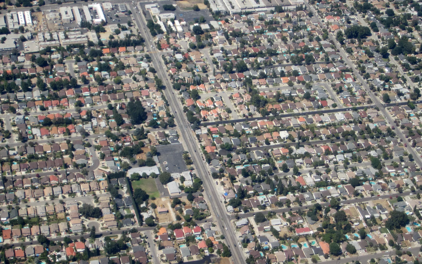 Southern California residential neighborhood showing houses and street
